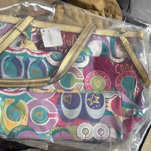 Coach Colorful Graphic Tote with Gold Accents